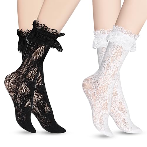 Calcetines con volantes y encaje para mujer, calcetín tobillo, lolita