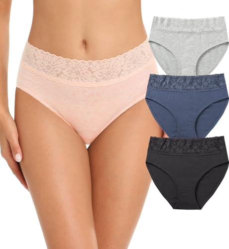 Image of NICSY Womens Underwear Cotton Bikini Panties Lace Soft Hipster Panty Ladies Stretch Full Girls Briefs (Multicolor)