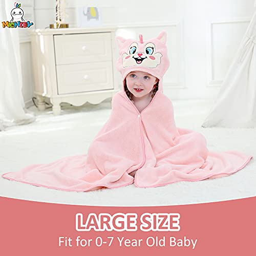 Image of MICHLEY Unisex Hooded Baby Towel Soft Absorbent Washcloths Cartoon Beach Swimming Bathrobe 27.5 inch x 47 inch for 0-7T Toddler(Pink)