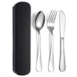JIEYUCHU Camping Cutlery 3 Pcs, Cutlery Set with Portable Case, Stainless Steel Flatware Camping Utensil with Knife, Fork, Spoon for Outdoor Travel Picnic Office School Lunch