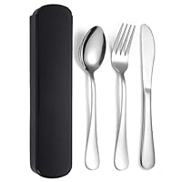 JIEYUCHU Camping Besteck 3 Stück, Edelstahl Campingbesteck mit etui, Wiederverwendbare, Reisebesteck für Unterwegs Camping Picknick (Schwarz)