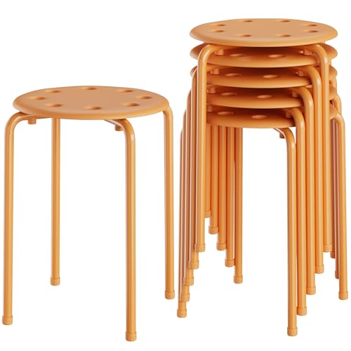 VECELO 6-Piece Stacking Stools, 17.7 Inch Standard Height, Portable Stackable Colorful Decoration Stools for School Classroom and Office Use, Orange