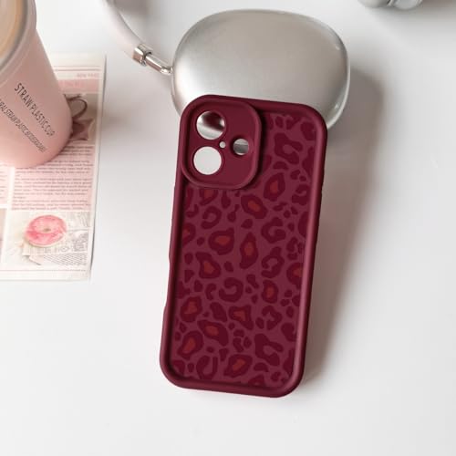 NITITOP Compatible with iPhone 17 Case Cute Vintage Leopard Print Design for Women Girls Men Boys Stylish Soft TPU Shockproof Protective Full Camera Protective Cover - Wine Red by NITITOP - Image 5