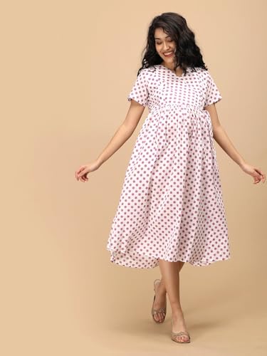 Image of The Mom Store Maternity and Nursing Dress | Pre and Post Pregnancy Dress for Womens | Zipper /Button Opening | Causal Wear | Trendy Stylish Causal Dresses for New Moms