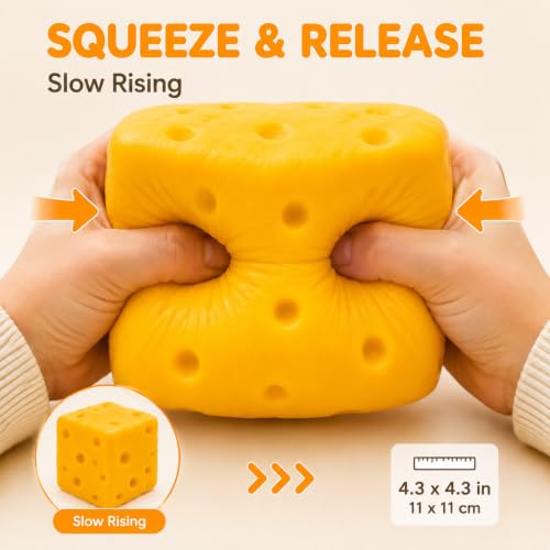 Cheese Squishy Toy, 4.3 x 4.3 Inch Jumbo Cheese Cube Squishy, Big Slow Rising Soft Squeeze Toy, Cute Food Squishy Fidget Toy for Kids and Adults, Desk Toy, Party Favor, Birthday Gift - Image 2