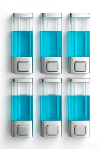 Image of Cube ABS Wall Mounted Soap Dispenser for Shampoo, Sanitizer, Lotion, Dish Wash Gel - Refillable Liquid Pump for Bathroom, Kitchen (Pack of 6)