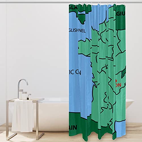 Rideau de douche carte de Lyon vert aquarelle, textile premium 183x183