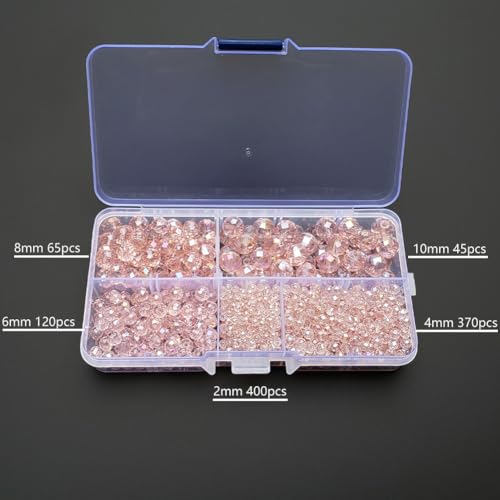 Image of Light Pink Rondelle Glass Beads for Jewelry Making, Faceted Briolette Crytal Spacer Beads for Bracelet Necklace Earring (2mm 4mm 6mm 8mm 10mm Mixed Sizes, 1000pcs)