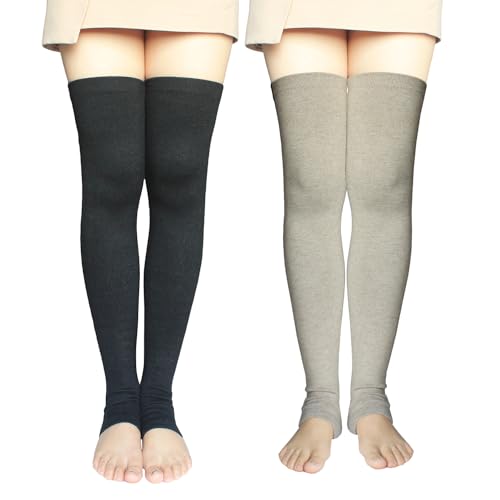 Share Maison Womens Cashmere Wool Leg Warmers Over the Knee Thigh High Footless Socks Soft Thermal Winter Knit Long Boot Cuffs (Black + Camel)