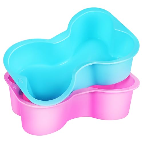 PHENOFICE Stampo per Torta a Forma di Osso in Silicone Set da 2 Pezzi, Teglie per Dolcetti per Cani Resistenti alle Alte Temperature, Pirottini in Silicone Colorati per Cottura Sicura e Uso