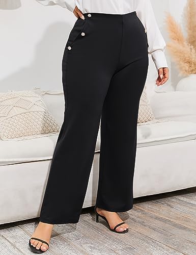 ShopWonder Plus Size Dress Pants for Women Stretch Pull On Flare Pants Pockets Dressy Business Casual Work Pants4