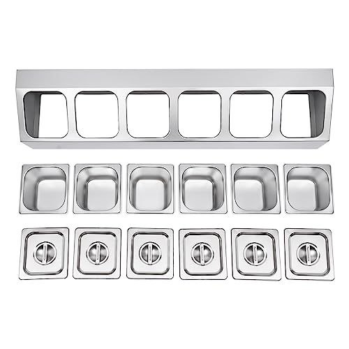Scatola per ingredienti in acciaio inox, contenitore per condimenti a 6 griglie con coperchio, supporto per ingredienti da bar, conservazione durevole per spezie ed erbe, organizer da cucina