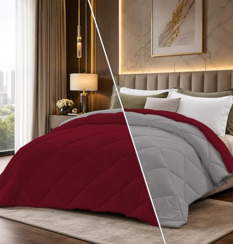 Image of Super Comfort Reversible Microfiber 300 GSM Comforter for Heavy Winter, Warm Quilted Blanket with Diamond Stitch, 92 x 106 Inches (233 x 269 cm), Comforter for King Size|Silver /Burgundy