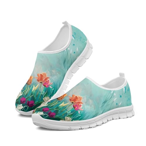 Image of Hummingbird Floral Print Lightweight Walking Shoes for Women Mesh Casual Sneakers Size 5-10.5