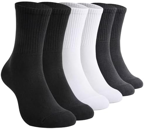 TUUHAW Socken Herren Damen Tennissocken Sportsocken Baumwolle 6/12 Paar | Laufsocken, Schwarz Weiß Grau, Atmungsaktive, Frottee Gepolstert, Anti-Blasen, Crew-Socken für Wander Runn