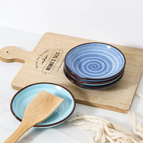 Selamica Ceramic Spoon Rest For Stove Top, 4.6 Inch Cooking Spoon Holder For Kitchen Counter, Stackable Utensil Rest Holder For Spatula, Ladles, Tong, Coffee Spoon, Gift, Set Of 4, Gradient Blue #TOP5
