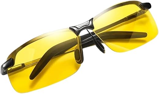 KACHEEG® Night & Day Vision Polarized Sunglasses | Men's Anti-Glare Square Shades with Metal Frame for Driving