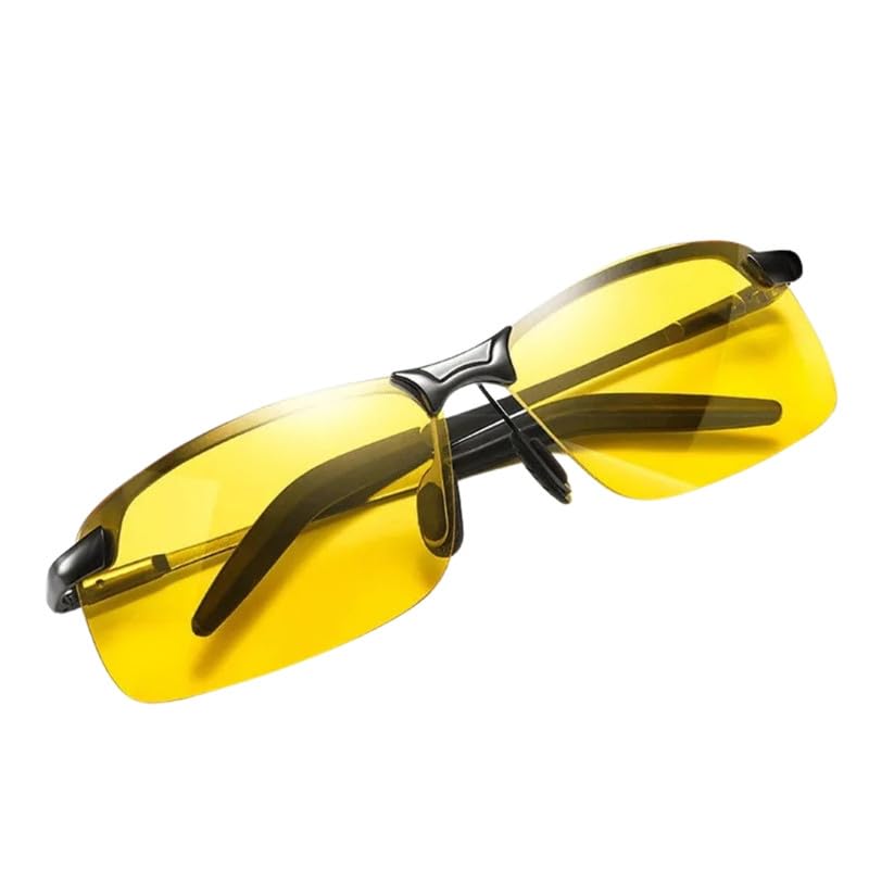 KACHEEG® Night & Day Vision Polarized Sunglasses | Men's Anti-Glare Square Shades with Metal Frame for Driving