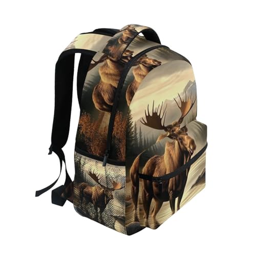 Moose Autumn Backpack Daypack Shoulder Bag Book Bag Lightweight Back Pack 11.4 ×16 Inch2