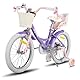 JOYSTAR Einhorn 18 Zoll Kinderfahrrad für 6-9 Jahre Mädchen, Kinderfahrrad mit Puppenfahrradsitz & Stützrädern& Korbstreamer,helles Violett