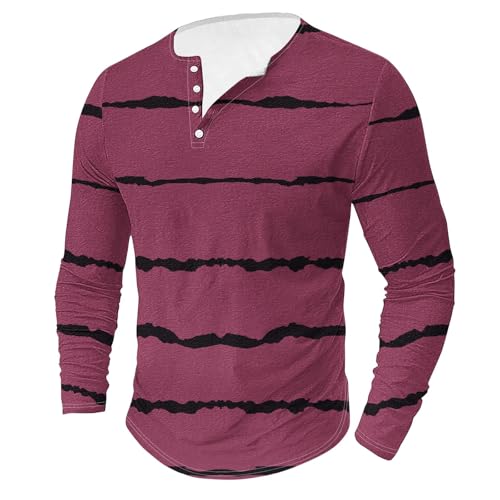 Mens Crew Neck Pullover Striped Print Half Button Long Sleeve Basic Tops 2024 Fall Winter Fashion Casual Soft Clothes