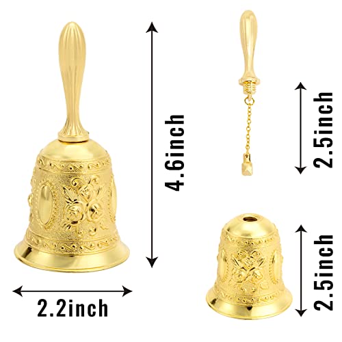 Domestar Golden Hand Bell And Brass Hand Bell, Engraved Bell Call Bell Handheld Bell For Wedding, School, Christmas, Alarm And Bedridden #TOP3