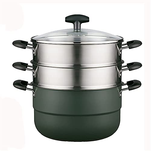 Sartén de vapor de 3 capas, olla de sopa de acero inoxidable, juego de vaporizador de 26 cm de grosor para estufa de gas y cocina de inducción