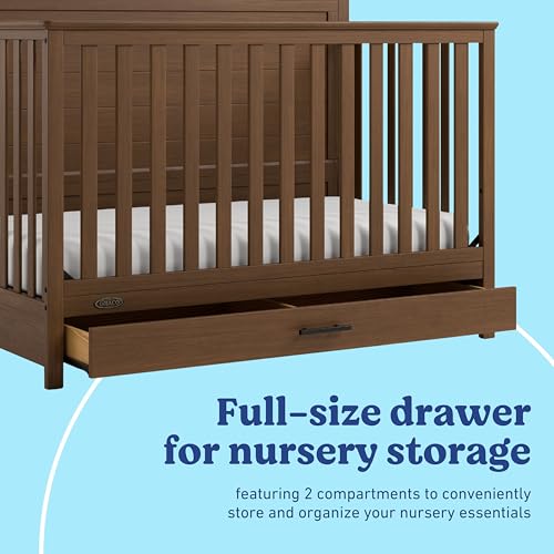 Image of Graco Tristan 5-in-1 Convertible Crib with Drawer (Hazelnut) - GREENGUARD Gold Certified, Fits Standard Crib Mattress, Premium Handle, Converts to Toddler Bed, Daybed, and Full-Size Bed