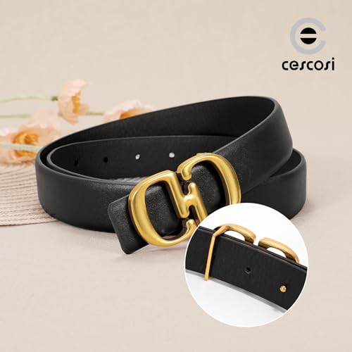 CESCOSI Women Leather Belts with Gold Buckle Casual Fashion Waist Belt for Jeans Pants Dresses4