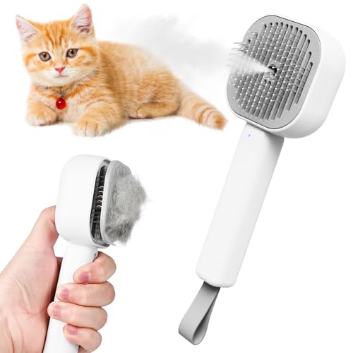 Cepillo para Gatos con Vapor Antiestático, Vankarr 5 in 1 Cepillo Vapor para Gatos y Perros Pelo Corto y Largo Cepillo Gatos Autolimpiable Peine para Gatos