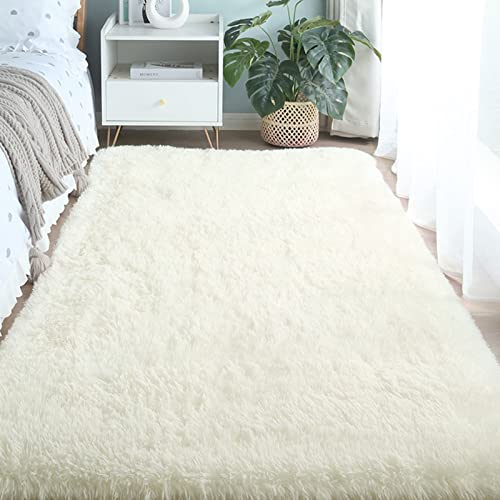Image of ROCYJULIN Area Rugs 5x7 for Bedroom, Thickened Fluffy 5x7 Area Rugs for Living Room, Ultra Soft Non-Slip Large Shag Fuzzy Rug for Nursery, Kids, Girls, Boys, Cream