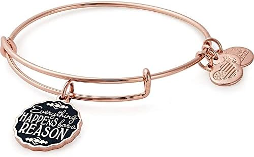 Alex and Ani Mantras + Inspirational Expandable Bangle for Women, Everything Happens for a Reason Charm, Shiny Rose Gold Finish, 2 to 3.5 in