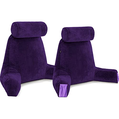 Husband Pillow Combo - Backrest Pillow With Arms : Medium & Xxl Purple - Memory Foam Reading Pillows For Bed W/Removable Neck Roll #TOP24