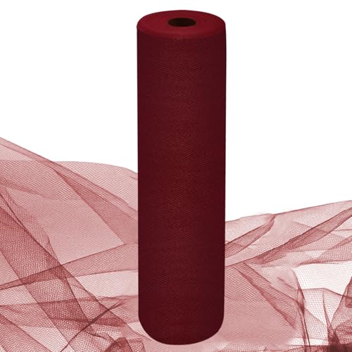 Image of Burgundy Tulle Fabric Rolls 54 Inch by 10 Yards Fabric Tulle Bolt for Wedding Christmas Decorations Gift Wrapping DIY Tutu Baby Shower Table Skirt Birthday Party Craft Supplies