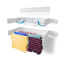 Step Up Laundry Drying Rack, Wall Mounted, Retractable Clothes Drying Rack, 20 kg Capacity, with Wall Template and Long Drill Bit - 70 cm WHITE