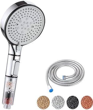 Filtered Shower Head With Handheld, High Pressure 9 Spray Mode Chrome Showerhead 4 Filters Detachable Shower Head Water Softener Filters Beads Hard Water R