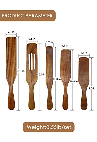 Everquein Spurtles Kitchen Tools Wooden 5Pcs Cooking Utensils Set As Seen On Tv, Natural Premium Acacia Wood Spatula Slotted Spoon, Friendly For Non-Stick Cookware, Serving (Wood) #TOP1