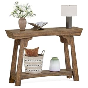 LITTLE TREE 41 Inch Wood Console Table Behind Couch, 2-Tier Small Entryway Table with Storage, Farmhouse Narrow Sofa Table for Hallway, Living Room, Rustic Brown