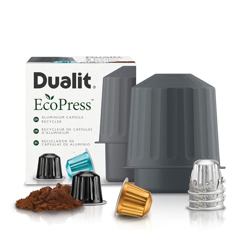 Dualit EcoPress Aluminium Coffee Capsule Recycling Tool Nespresso Compatible Recycler - Premium Eco Friendly Tool Nespresso Capsules & Coffee Grounds.