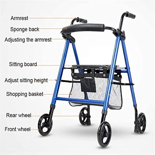 Rollator Walker Rama do chodzenia Składane kompaktowe urządzenia ułatwiające poruszanie się z torbą podsiodłową i kijem transportowym na kółkach dla osób starszych niepełnosprawnych