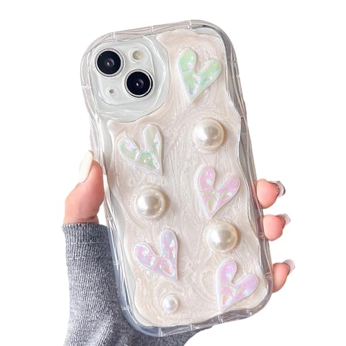 YAOZOCASE for iPhone Case,Cute Quick Sand Pattern 3D Love Heart Design Soft Silicone Soft Shockproof Cover Phone Case (White,iPhone 14 Pro Max)