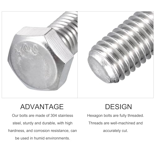 Image of METALLIXITY Hex Head Bolts (7 /16-14 x 3 /4 inch) 10Pcs, 304 Stainless Steel 18-8, Fully Threaded, External Hex Drive, Plain Finish, Hex Head Screw Bolt, Silver