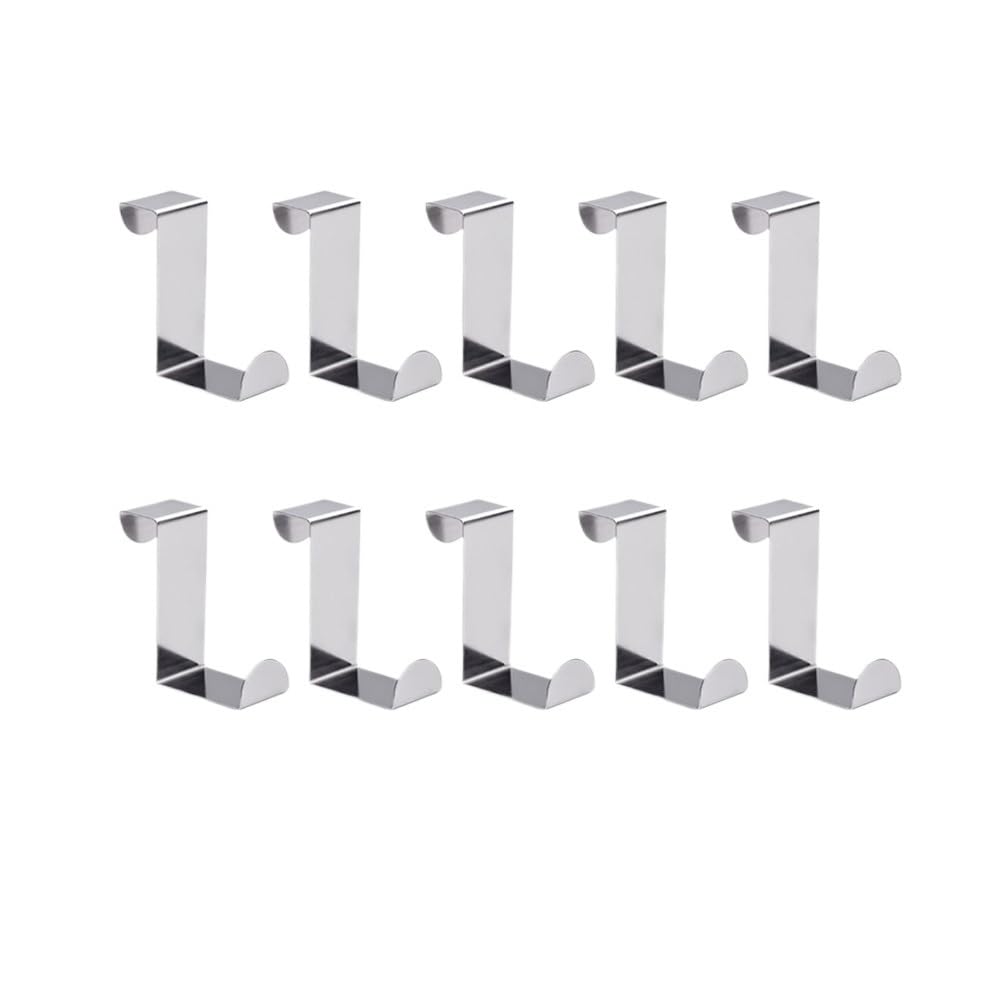 Sunrrafck 10Pcs 2- Drawer Hook Stainless Steel Reversible Over Door Cabinet Cupboard Towel Hanger Holder Rack For Kitchen(10Pcs)
