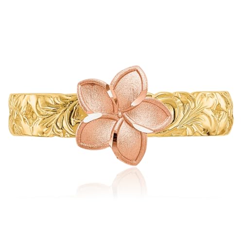 IceCarats 14K Solid Two Tone Gold Hawaiian Plumeria Flower Ring4