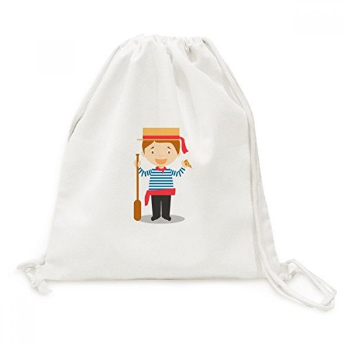 Toile drawstring backpack bleu blanc stripe Italie cartoon pour voyage