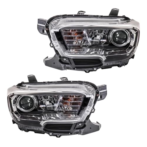 Image of TRQ 2 Piece Headlight Assembly Set Driver & Passenger Side Compatible with Toyota Tacoma 2018 Without LED Daytime Running Lights With Fog Lights TO2502266 TO2503266 8111004261 8115004261