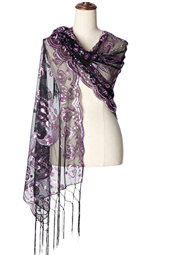 Image of BABEYOND 1920s Sequined Shawl Wraps for Women Fringed Evening Cape Wedding Bridal Shawl Scarf for Evening Dresses Party