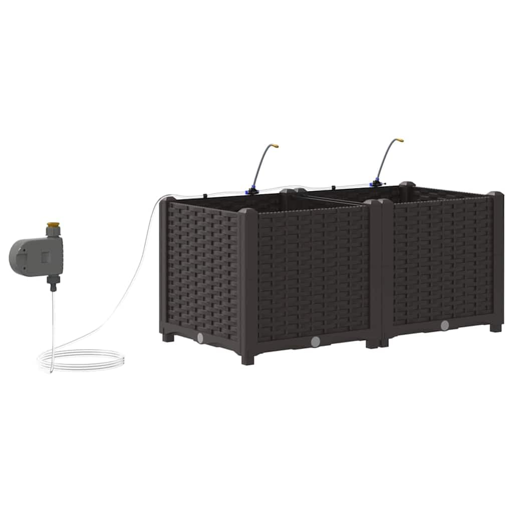 2er Set Pflanzkübel mit Bewässerung Braun 80x40x37,5 cm | Zwei braune Blumenkästen für Balkon und Terrasse mit integriertem Wasserspeicher für einfache Pflanzenpflege im Freien.