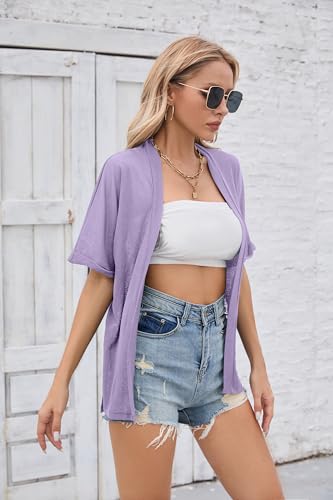 Image of Iandroiy Women's Lightweight Open Front Cardigans Casual Short Sleeve Blouse Tops