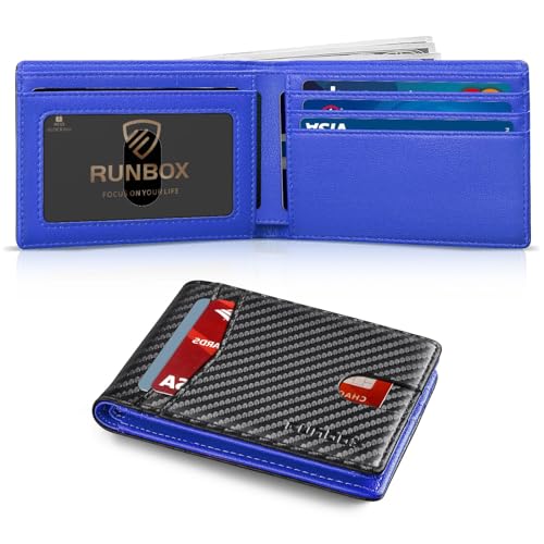Image of RUNBOX Wallet for Men Slim Leather Bifold RFID Blocking Minimalist Front Pocket Design with Gift Box | Minimalist Front Pocket Design, Holds 8 Cards, RFID Protection, Gifts for Men on Birthdays, Father's Day, and Christmas